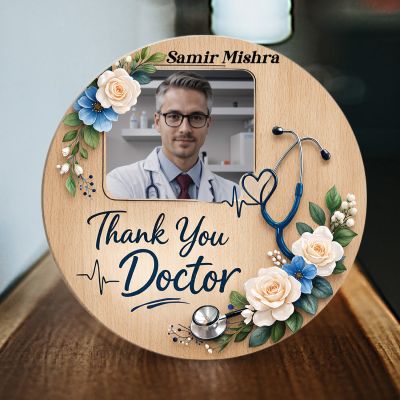 Customized Thank You Gift for Doctor   Personalized Wooden Photo Frame For Home & Clinic Table Decor  Birthday Gift For Doctor, Surgeons & Specialists